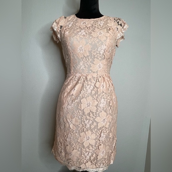 BCBGeneration peachy pink blush lace floral backless dress pockets - Picture 2 of 15